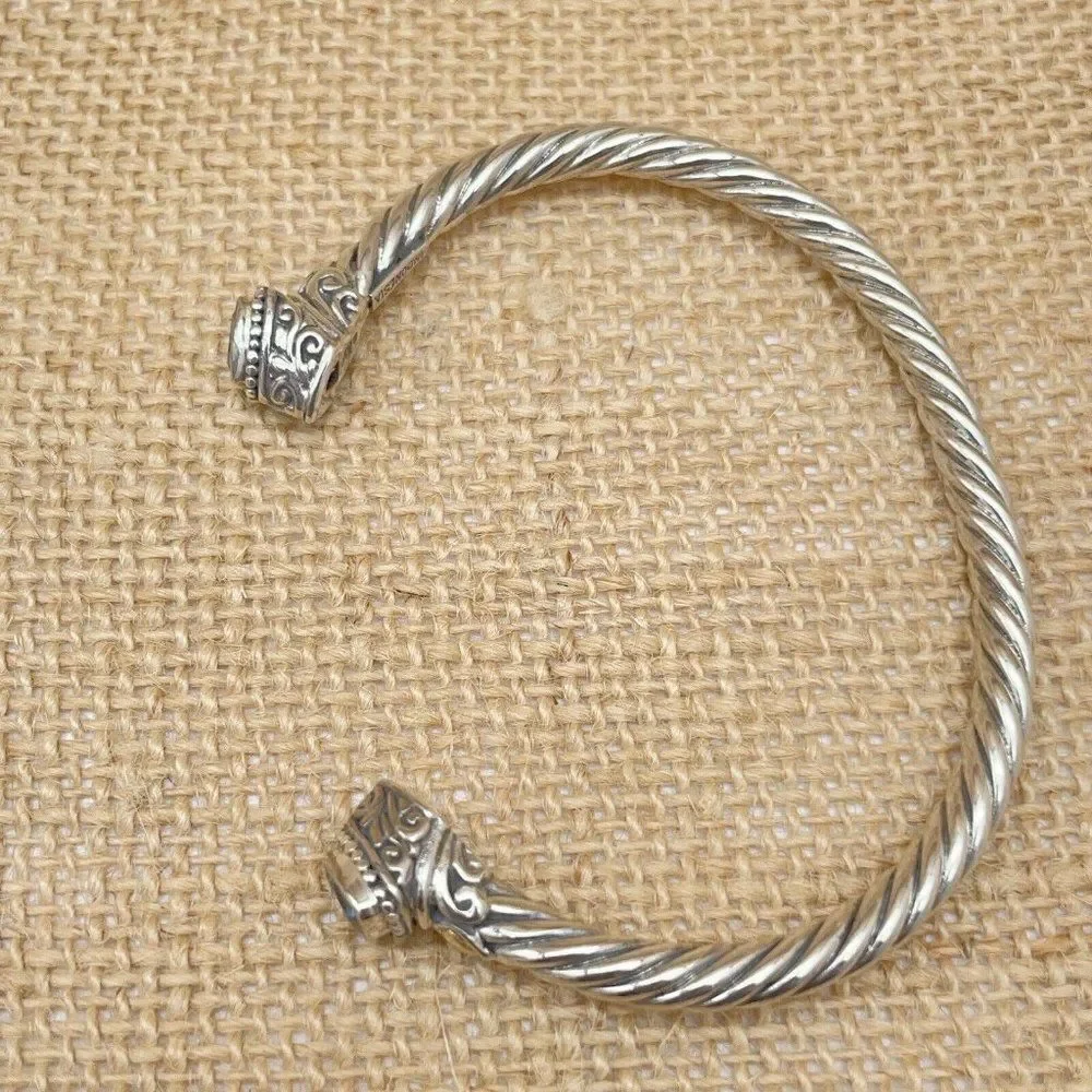 Cuff Bracelet Sterling Silver 18K Gold Blue Topaz Bali Designs Trillion Cut 6.75